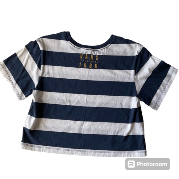 VANS Crop Top Shirt Off The Wall 1966 GOLD Graphic Logo Striped Womens Sz Small - Picture 2 of 11